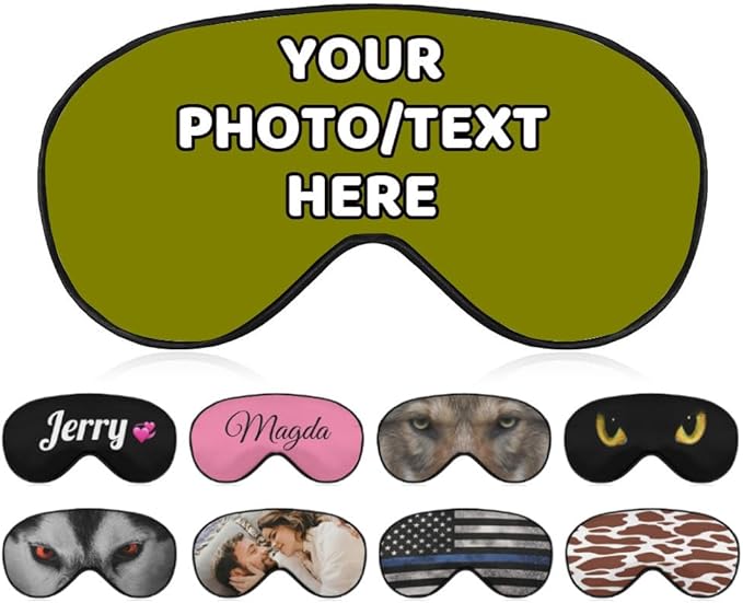 AMAPARK Custom Sleep Mask Add Your Own Design Personalized Photo Text Logo Soft Sleeping Masks for Men Women Wedding Anniversary Customized Gift, Olive