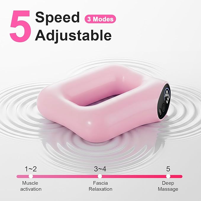 Deep Tissue Percussion Massage Gun, Ergonomic Fascia Blaster with 3 Modes & 5 Levels, Fascia Ring Massager with Belt for Muscle Relief & Full-Body Relaxation（Pink）