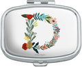 Letter D Floral Monogram Initial Rectangle Pill Case Trinket Gift Box