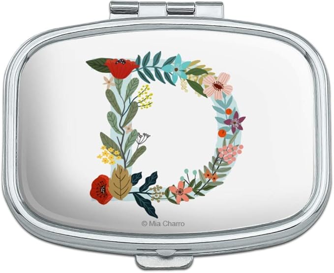 Letter D Floral Monogram Initial Rectangle Pill Case Trinket Gift Box