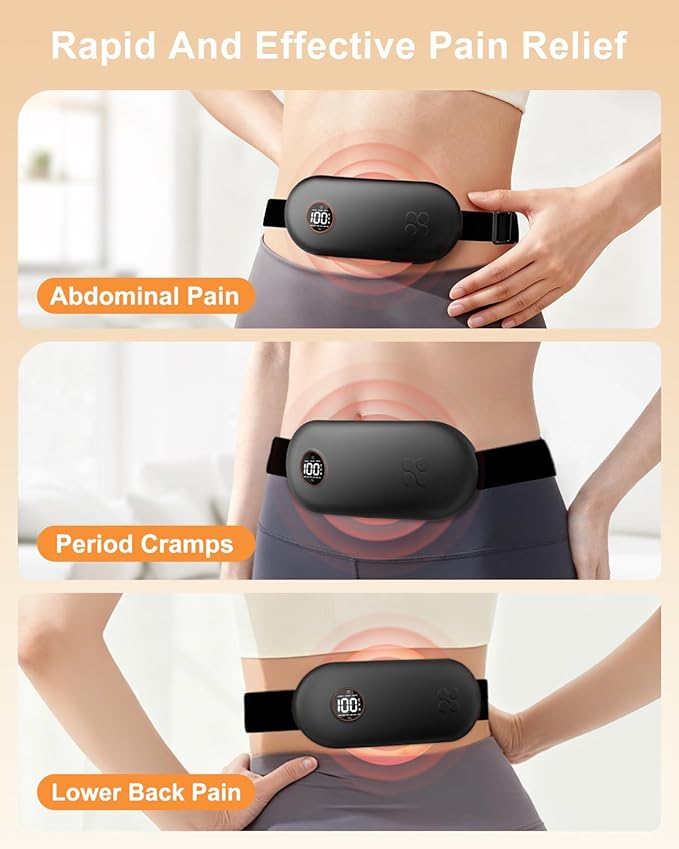 NOWWISH Upgraded Graphene Heating Pad for Period Cramps Pain Relief, Portable Electric Cordless Menstrual Heating Pad with 6 Heat Levels 6 Massage Modes 3 Timer, Easter Gifts for Women Girls, Black
