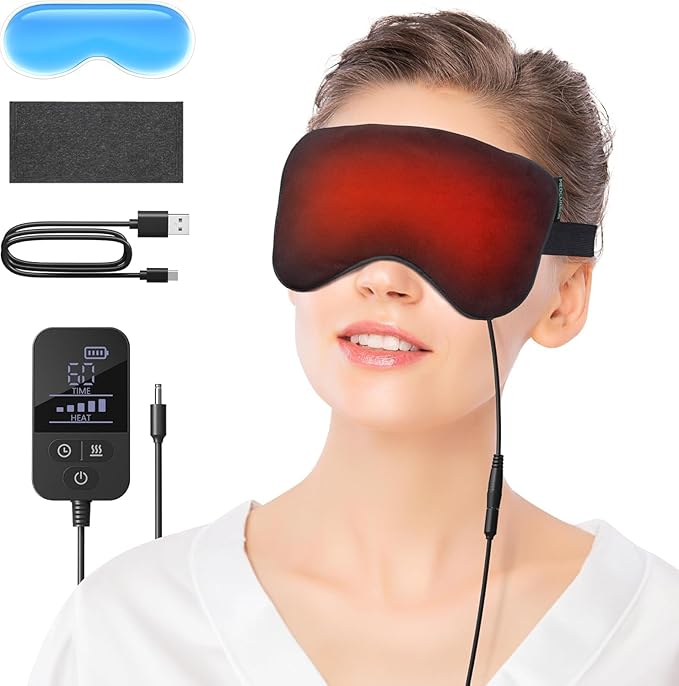 Heated Eye Mask for Dry Eyes, Electric Eye Mask with 2500mAh Battery, Washable Cover, Warm Eye Compress for Sleep and Relaxation, Rechargeable