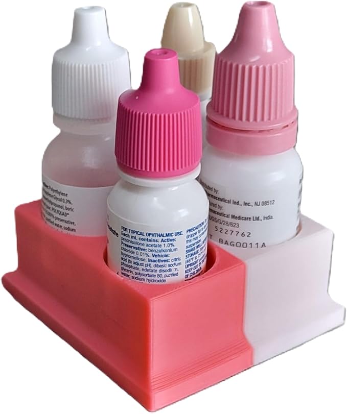 Znet3D Eye Drops Bottle Organizer & Tracker – AM/PM 4-Slot (White/Pink)
