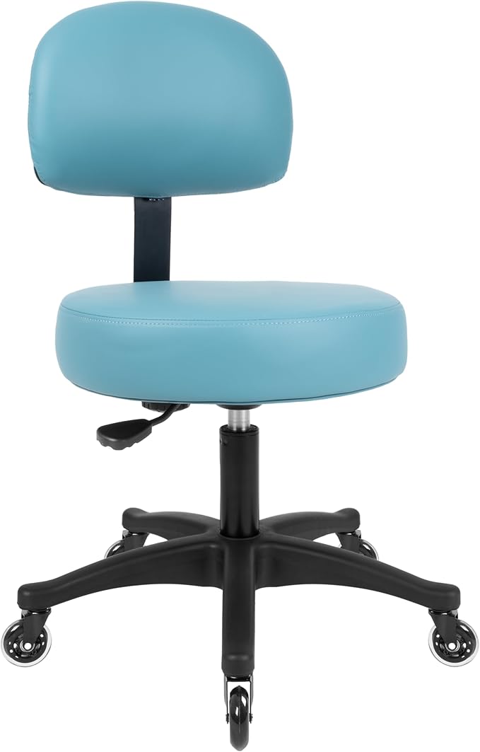 TAKE UR SEAT® Economical Multi-Purpose Medical Spa Chair Stool with Adjustable seat and Back Height. Advanced Fabric seat Cover is Easy to Clean. Blade Wheels (Table Height Blue)