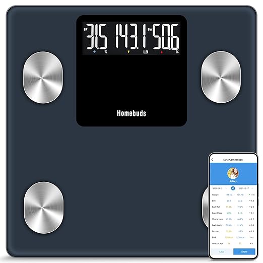 Homebuds 550lb Smart Scale for Body Weight, High Precision by Weight Scale Professional Factory Since 2001, Free App Sync 13 Body Composition with BMI and Body Fat, Grey