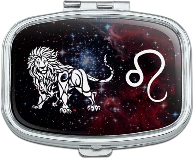Leo Lion Zodiac Sign Horoscope in Space Rectangle Pill Case Trinket Gift Box