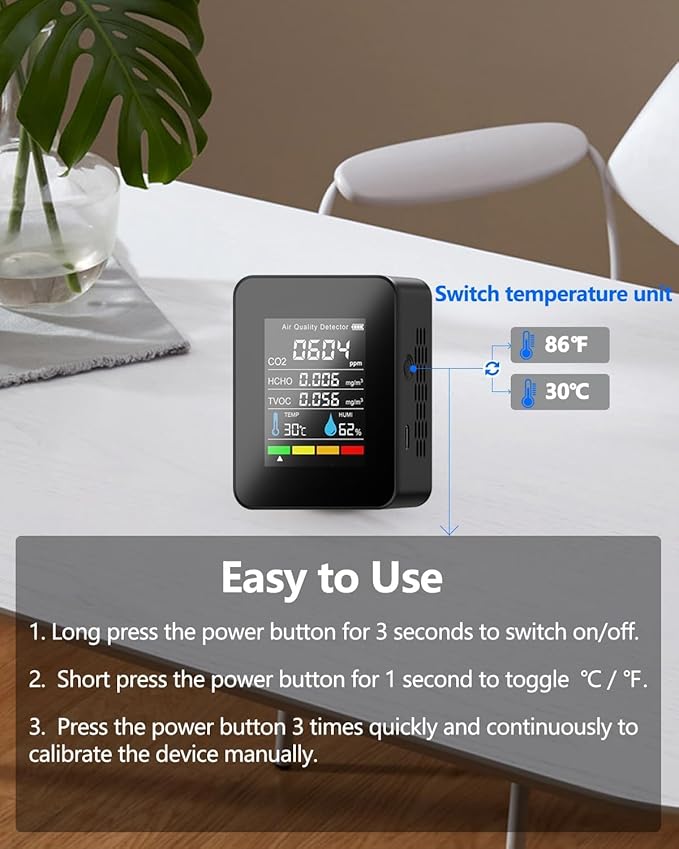 Air Quality Monitor, Professional Portable CO2 Detector, TVOC HCHO Humidity Temperature Meter, Indoor Air Quality Meter for Home Office School Hotel