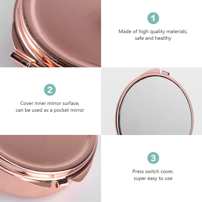 FRCOLOR Portable Round Pill Organizer with Mirror 3 Compartments Airtight Moisture Resistant Compact Medicine Storage Case for Travel and Daily Use