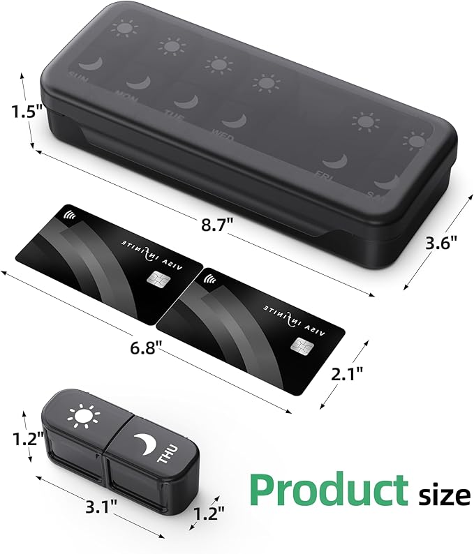 PULIV Large Weekly Pill Organizer 2 Times a Day with Face-Up Prints for Easy Pill Tracking, AM PM Pill Case with Dual Protection, Compact Travel Pill Box 7 Day for Vitamins, Fish Oils, Supplements
