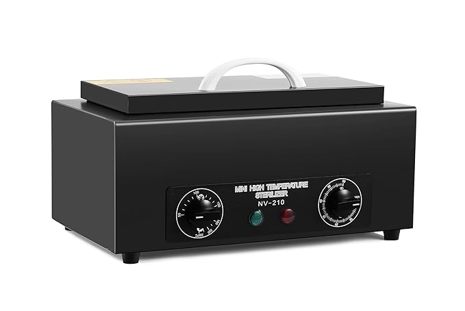 Professional Nail Tool Sterilizer Box, 2.2L Dry Heat Cleaning Cabinet with Temperature Control, Timer for Manicure Pedicure SPA Salon Barber Equipment (Black)