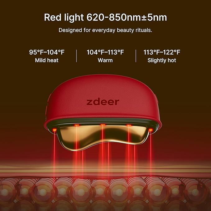 ZDEER Electric Gua Sha Facial Care Set – Heated Brass Face & Neck Massager with Red Light Therapy & Soothing Vibration, Includes 2 × 10ml Massage Oils for Face & Body Care