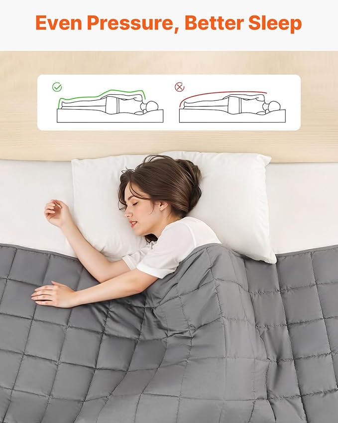 VEVOR Weighted Blanket 60 x 80 inch - Queen Size, 25 lbs Heavy Blanket with Cooling Glass Beads, Soft & Breathable for All-Season Use, Suitable for Adults 250–310 lbs, Ideal Gift Choice (Grey)