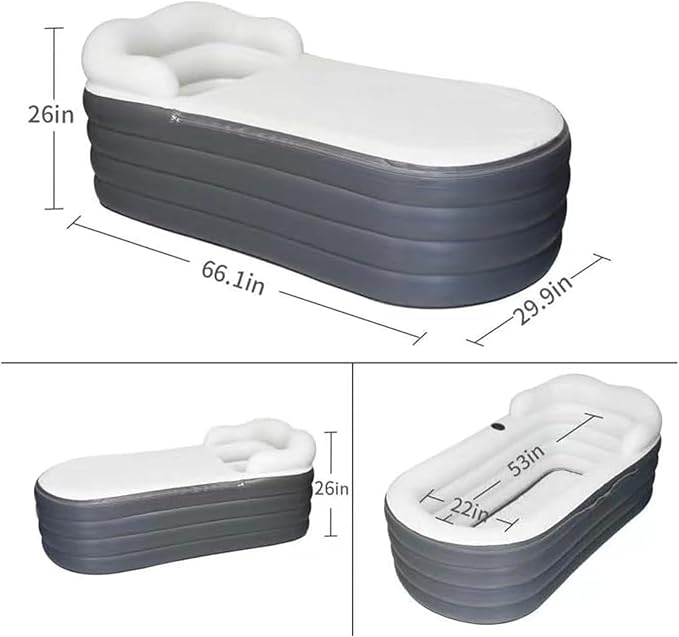 B&Y Portable Adult Soaking Bathtub, Ice Bath Tub Family Home Spa Tub with Zipper Cover, Designed with Headrest, Cup Holder (Air Pump Included) (Rectangular-168x76x68cm (without Machine))