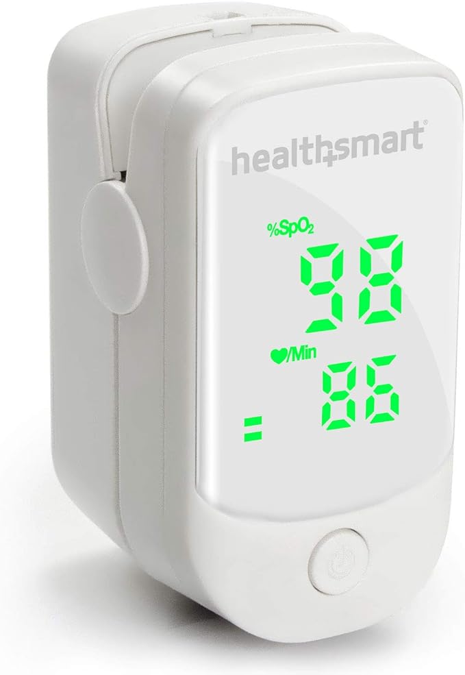 HealthSmart Pulse Oximeter for Fingertip That Displays Blood Oxygen Saturation Content, Pulse Rate and Pulse Bar with LED Display, Accurate and Reliable, Green