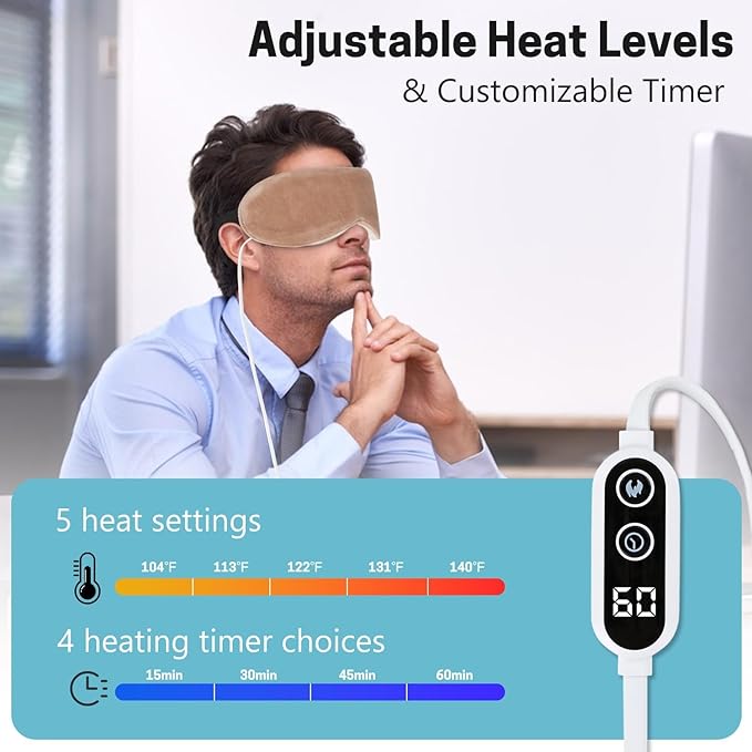 Aurya Heated Eye Mask for Dry Eyes, Warm Eye Compress Mask with Temp & Timer Setting, Eye Heating Pad for Blepharitis, MGD, Migraine, Stye, Chalazion Alleviation, Medium (8.85×3.35 in)