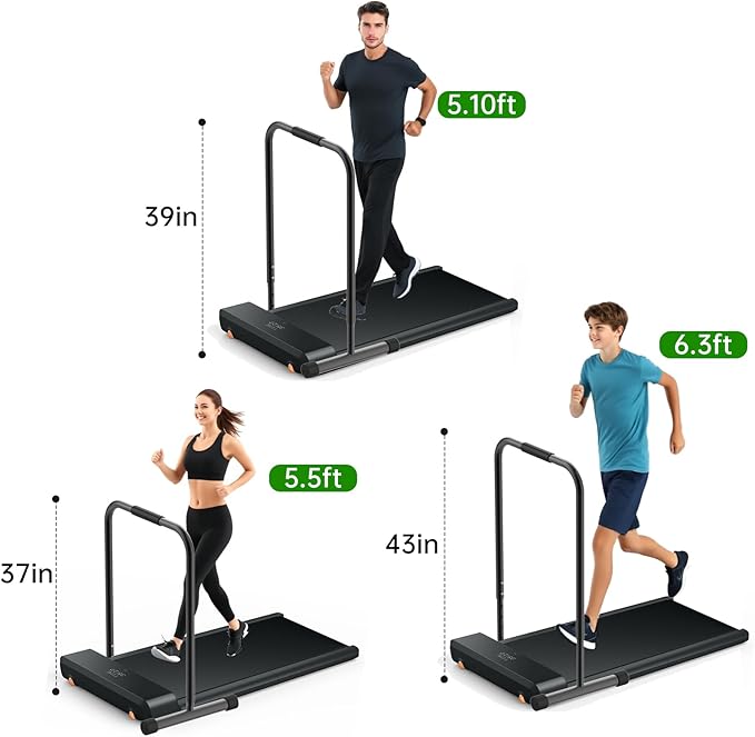 Handle Bar for Walking Pad Only, with Phone Holder, Suitable for Models 20+ Walking Pad, 19.7in Wide, Adjustable Handrail Height (Max 43.3in), Non-Slip Feet, Easy to Assemble, Stable Design, Black