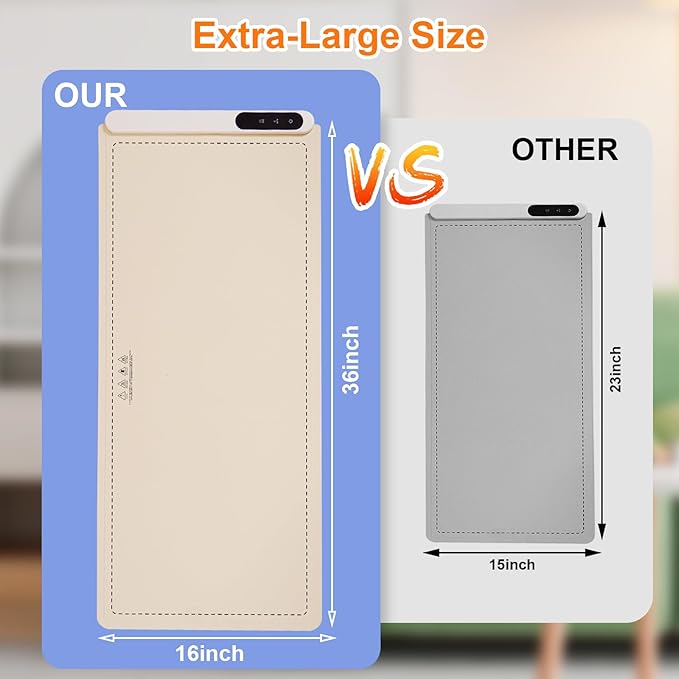 Food Warming Mat Extra Large 36x16 Inch 580W Waterproof Heating Pad, 6-Temperature Levels & 6-Hour Timer, Buffet Warmer for Chafing Dishes, Parties, Catering, Countertop Use (Beige)