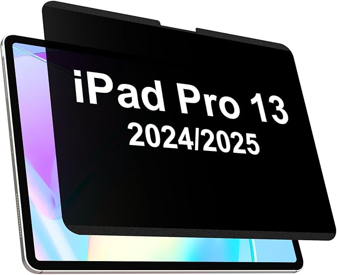 IPROKKO Magnetic Privacy Screen Protector Compatible With iPad Pro 13 Inch M4 M5 (2024 2025, 7th 8th), Removable Anti Blue Light Glare Spy Private Filter Black Security Screen Cover for School Office Cafe