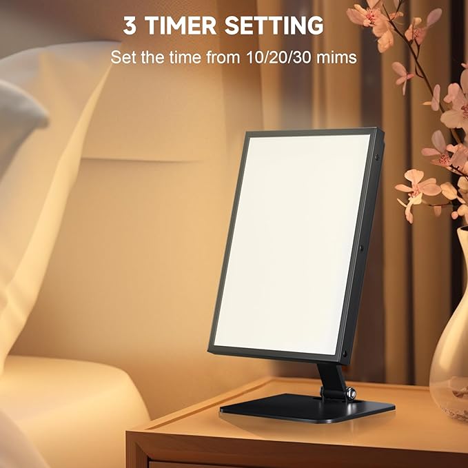 Light Therapy Lamp, UV-Free Happy Lamp 10000 Lux Desk Sun Lamp with Timing Mode & 6 Brightness & 3 Colors for Bedroom/Reading/Studying, Black