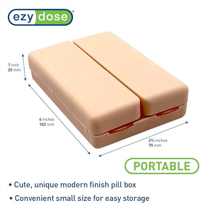 EZY DOSE Bi-Foldable Magnetic Pill Case, Medicine Planner, Vitamin Organizer Box, Snap-Shut for Security, Durable and Easy to Use, 7 Individual Compartments with Various Sizes, Travel-Friendly, Peach