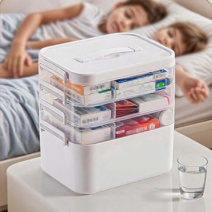 4-Tier Medicine Cabinet Organizer，Portable Medicine Cabinet with Handle, Empty First Aid Kit for Home,Multi-Purpose Organizer for Family First Aid, Home, Travel (Large 11 * 10.8 * 7.6 in)