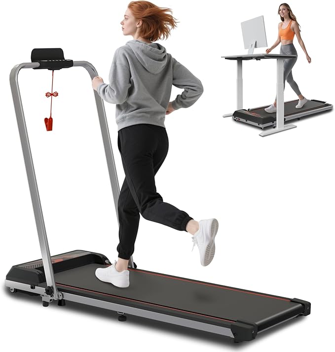 Treadmill Walking Pad with Handle, Walking Pad with 0-10% Incline, 3-in-1 Portable Under Desk Treadmill for Home Office Use, Large Screen, Remote Control, Powerful Motor