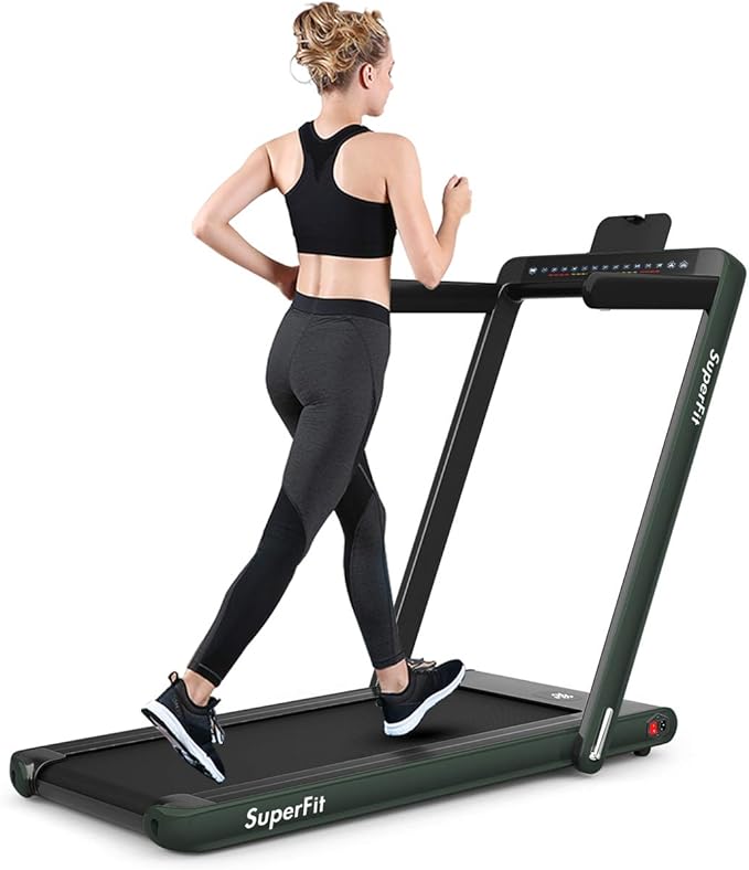 GYMAX Walking Pad, 2.25HP Dual Display Foldable Treadmill for Home with Remote/Smart App Control, Portable Compact Treadmill for Office Under Desk, Folding Running Machine for Small Spaces