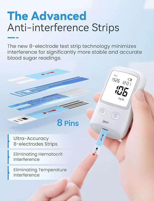 IMDK Blood Glucose Monitor Kit, 𝗖𝗹𝗶𝗻𝗶𝗰𝗮𝗹𝗹𝘆 𝗔𝗰𝗰𝘂𝗿𝗮𝘁𝗲 Blood Sugar Test Kit with 150*Glucometer Strips, 100*Lancets, 1*Lancing Devices, No Coding Required