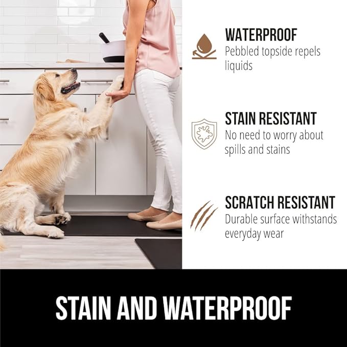GORILLA GRIP 2 Pack Comfortable Cushioned Kitchen Mats for Floor, 17x29 + 17x59, Waterproof and Stain Resistant, 1/2 Inch Thick Soft Ergonomic Standing Desk Anti Fatigue Mat, Foam Supports Feet, Black