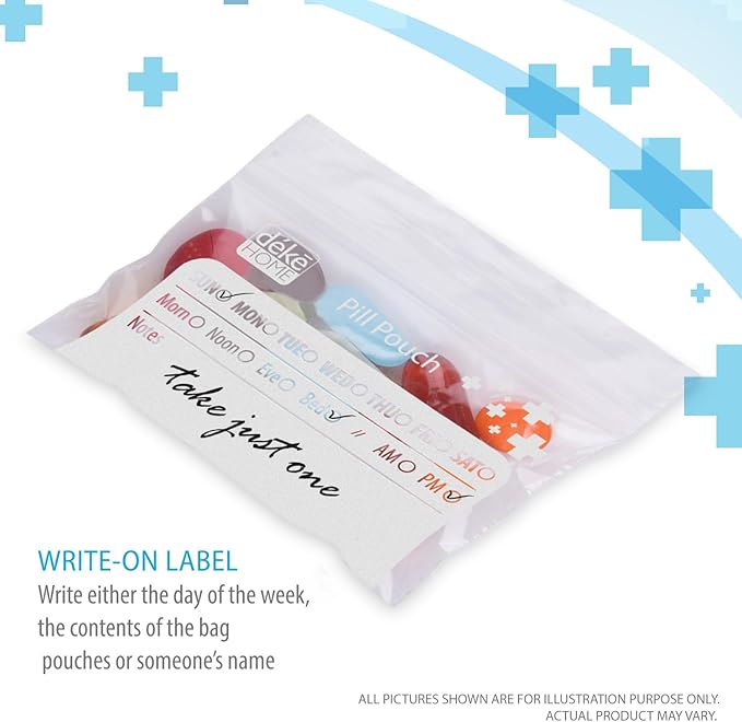 Deke Home - 250 Pack Clear Resealable Pill Bags (4x2.75 in), Travel Medicine Pouches with Write-On Label, BPA-Free Disposable Pill Organizer for Medications, Vitamins & Supplements