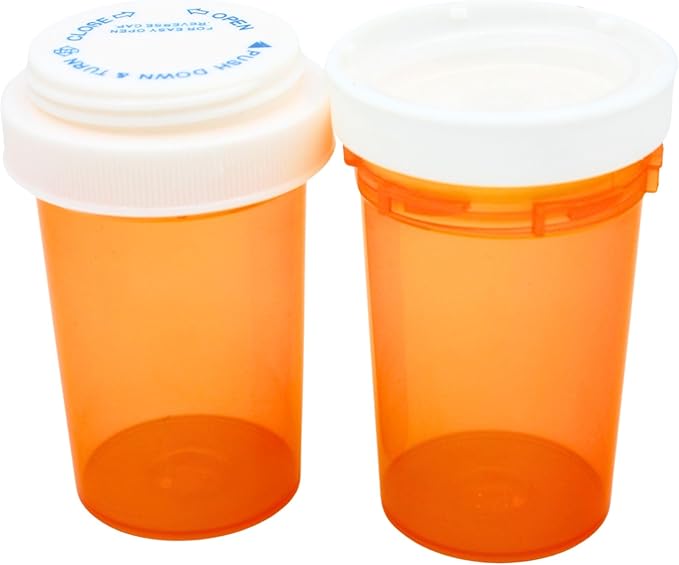 Five Star Supplies Plastic Pill Bottles - Reversible Cap Easy Open & Child Resistant - Pill Container Prescription Vial - Easy Open/Push N Turn (Amber, 20 DRAM 270 ct.)