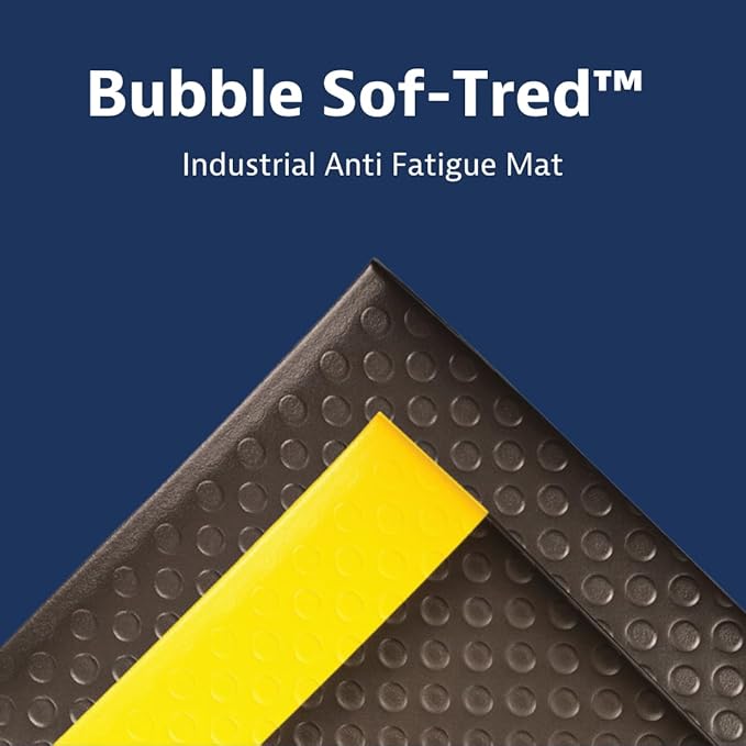 Notrax 417 Bubble Sof-Tred™ with Dyna-Shield® 3' x 60' x 1/2" Anti Fatigue Mat, Slip Resistant Bubble Textured Surface, Ideal for Industrial and Commercial Workplaces, Black/Yellow, 417R0036BY