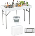 Giantex Folding Ice Cooler Table, 46'' Outdoor Chill Bar Table with Drain, Foldable Bucket & Removable Matching Skirt, for Events, Party, Camping, Buffet Beverage Server, White