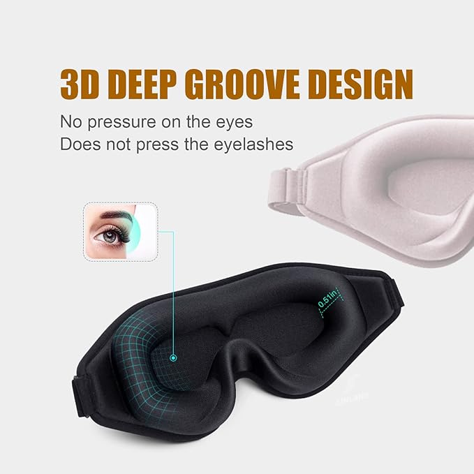 Sleep Eye Mask for Women Men, Soft and Comfortable Night Eye Mask for Sleeping, 3D Blockout Eye Cover for Travel, Blindfold with Adjustable Strap (Black)