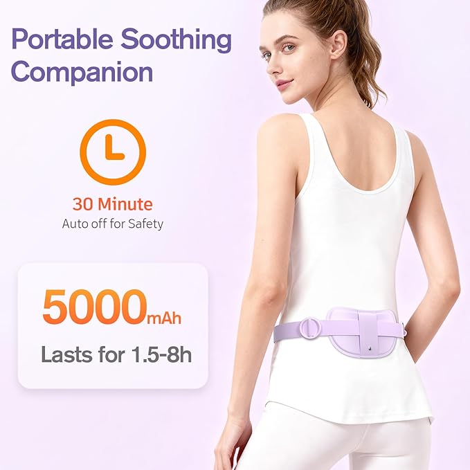 Comfytemp Portable Belly&Back Heating Pad for Period Cramps, FSA Eligible HSA Menstrual Cordless Abdominal Massager, Electric Wearable Rechargeable Belt with 3 Heat 3 Vibration 2 Intensity, Women Girl