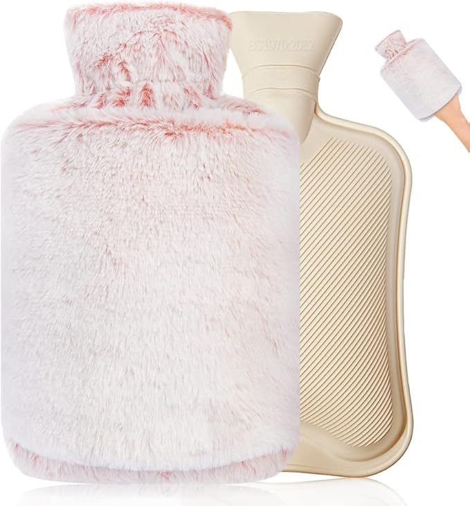 Hot Water Bottle with Cover, Rubber Hot Water Bottle for Pain Relief, Hot Water Bag for Cramps, Bed Warmer for Hand Feet Waist