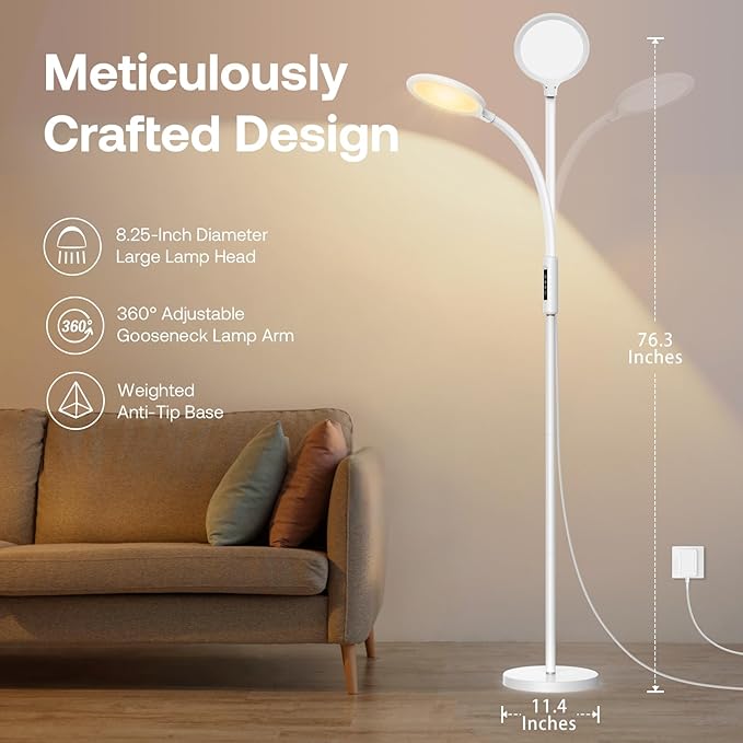 Aoife Sunlight Light Therapy Floor Lamp with 15000 Lux Daylight 10 Color Temperature and 10 Brightness Natural Sun Light Remote Control and Timer