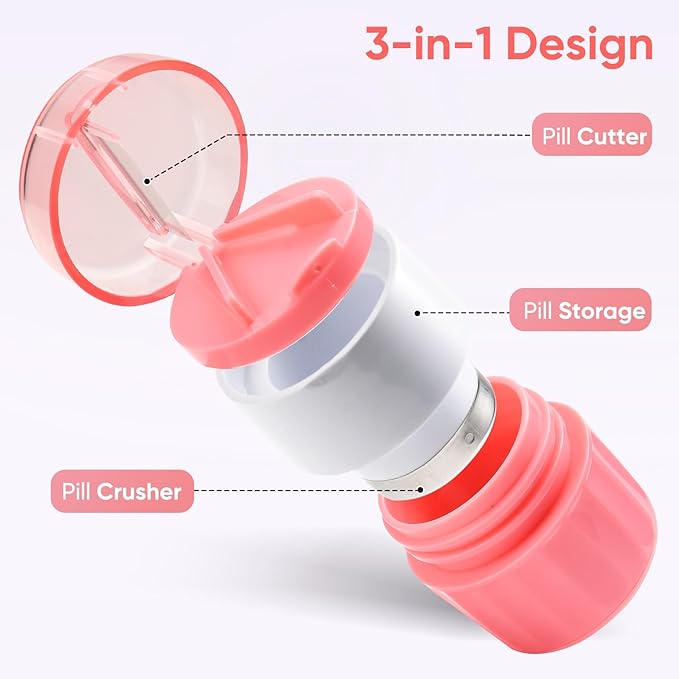 Pill Cutter, Crusher and Grinder, Splitter Accurate and Easy Cutting, Stainless Steel Blade, Perfect for Travel, Ideal for Purse or Pocket, Daily Usage, Ideal for Medication (Pink)