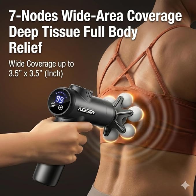 AxBerry Massage Gun Deep Tissue, Body Massager, Percussion Massage Gun, Handheld Massage Gun for Back Shoulder Muscle Pain Relief, Portable Quiet Professional Muscle Gun Mini Massager