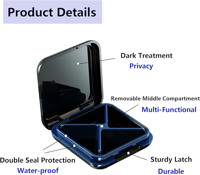 Small Pill Box Waterproof Travel Pill Case Portable Daily Pill Container Pill Holder for Purse 4 Compartments Pocket Compact Medicine Organizer for Vitamin,Fish Oils,Supplements,Medication