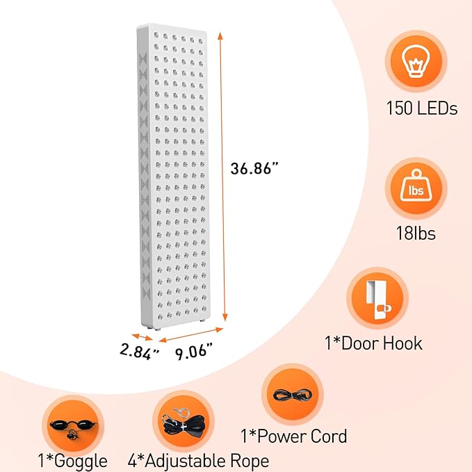 Red Light Therapy Panel for Full Body 200W 5 Wavement 150 Dual Chip LEDs 630+660+810+830+850nm Red and Near Infrared Lamp Therapy Device with Timer & Stand Pain Relief Face Skin Health Sleep