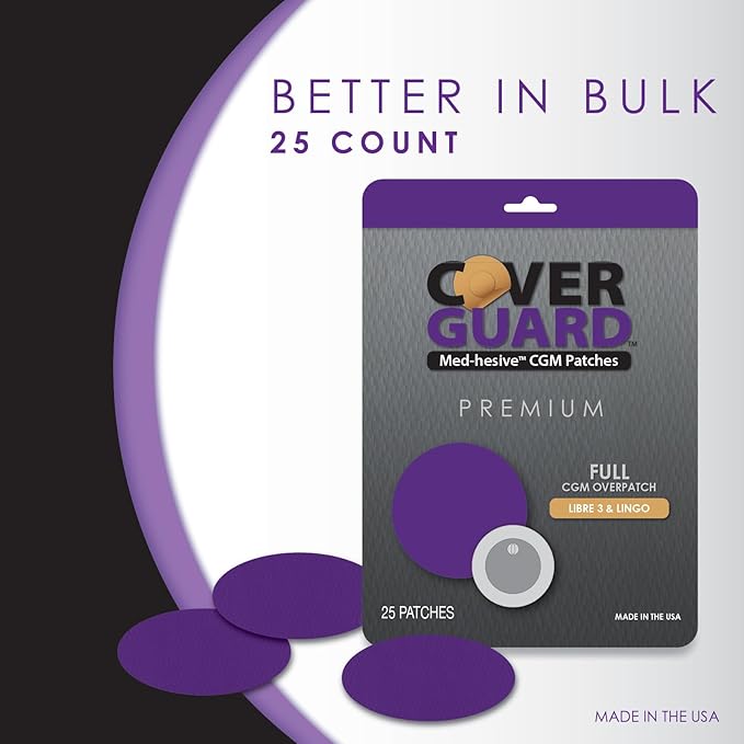 CGM Overpatch | Freestyle Libre 3 | Purple Full Coverage Design| 25-Count | Waterproof Adhesive | Anti-Fray | Easy Application & Removal | Made in USA | Sensor Protection