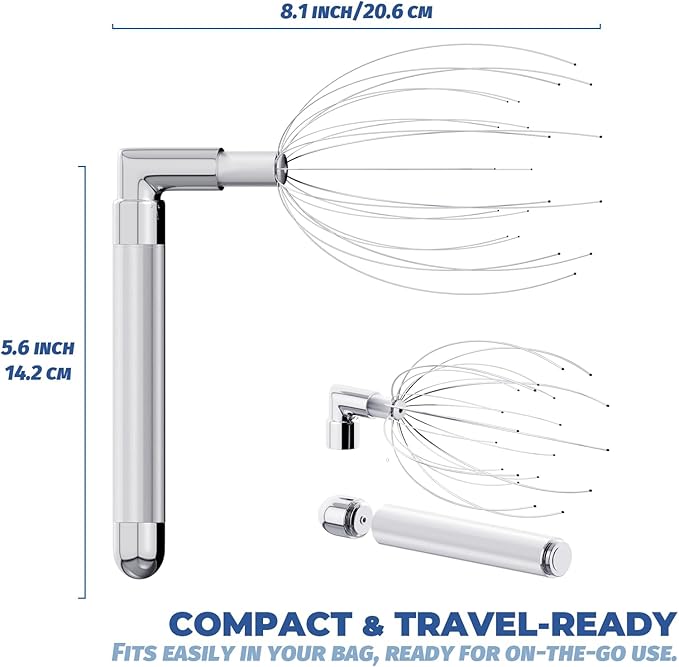 Head Massager Scalp, Vibrating Electric Scalp Massagers, Battery Powered Head Scratchers Massager Whisk Hair Massage Relax Tool with 20 Metal Fingers for Stress Relief, ldeal Gift for Women & Men