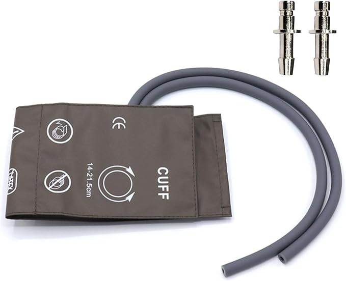 NIBP Cuff with BP12 Connectors for Child, 14-21.5 cm Dual Tubes Reusable PU Brown Replacement Blood Pressure Cuff with Inner TPU Airbag
