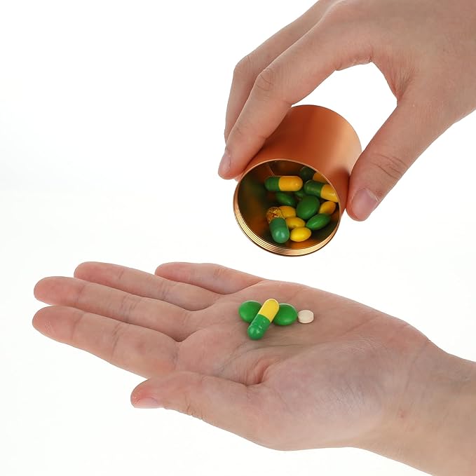 Portable Metal Small Pill Case, Round Aluminium Alloy Pill Holder Pocket Small Pill Box Waterproof Medicine Organizer Bottle Container for Travel Outdoor Vitamin Fish Oils(Gold)