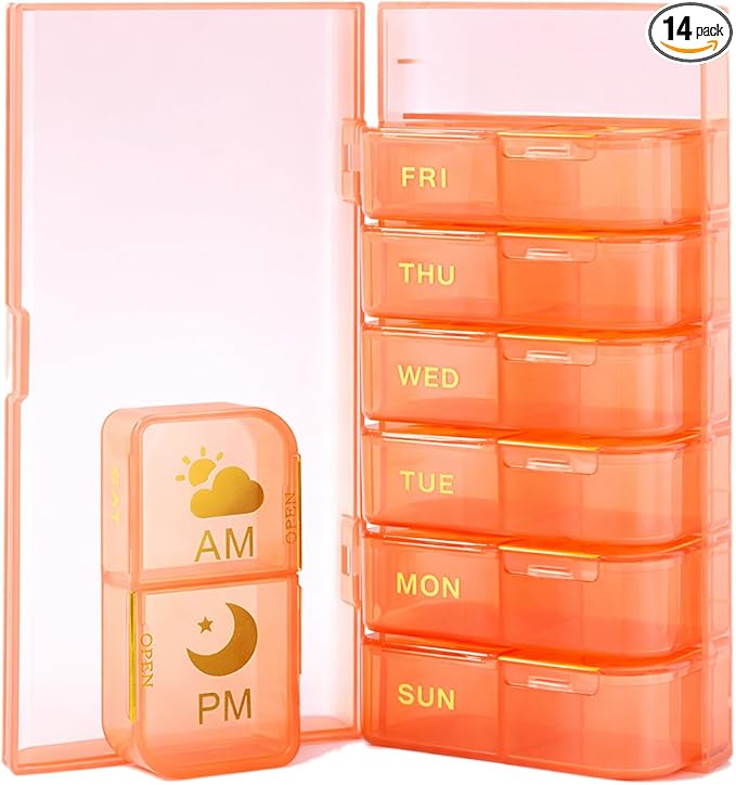 Weekly Medicine Pill Organizer 2X a Day, 7 Day 2 Times a Day Travel Pill Case for Purse, Cute Pill Box for Vitamins, Fish Oils, Supplements (Pink)