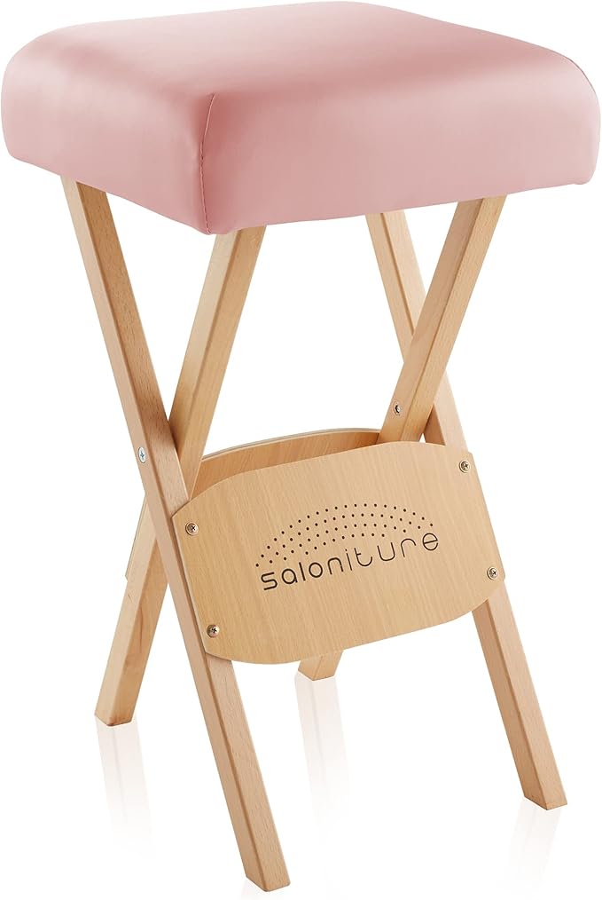 Saloniture Wood Folding Massage Stool with Carrying Case, Pink