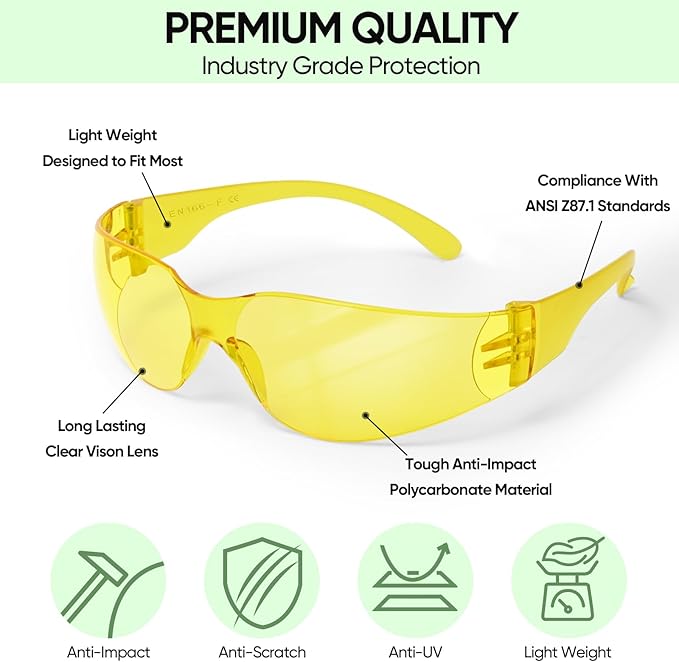 TICONN Clear Safety Glasses for Men and Women, Safety Goggles with Scratch Impact Resistant Meets ANSI Z87.1 Standard