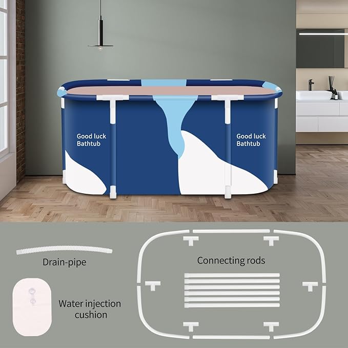 Portable Foldable Bathtub,Foldable Soaking Bathtub for Adults, Freestanding Bathtubs, Hot Bath Tub, Ice Bath, Family Bathroom SPA Tub 47.2x19.7x21.7inch (Milk)
