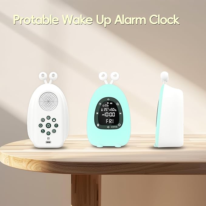Sunrise Alarm Clock Wake Up Light, White Noise Sound Machine with 20 Soothing Sounds, 10 Night Lights, Bluetooth Speaker/Temp & Humidity/Rechargeable, Dimmable Clock Gift for Baby Kids Adults